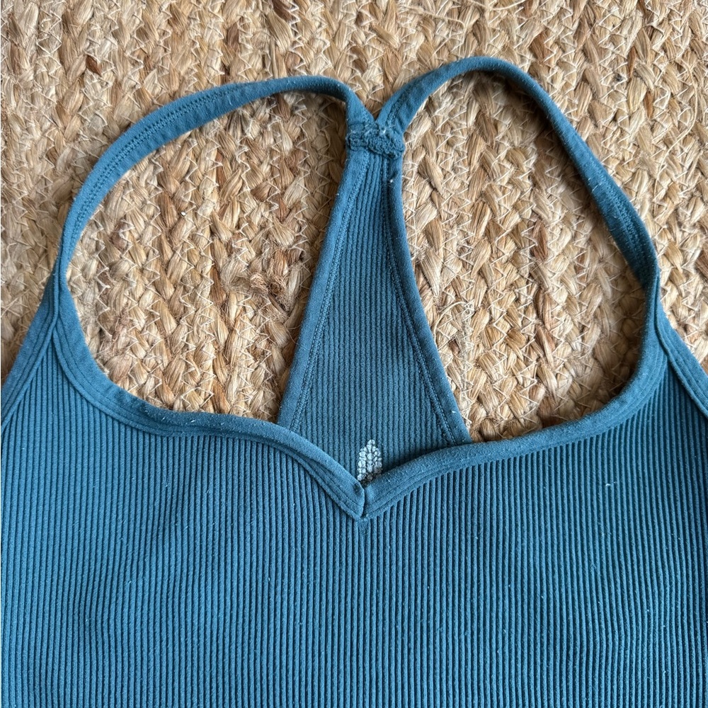 FP Movement Teal Ribbed Racerback Crop Top Med/Large - Picture 2 of 5